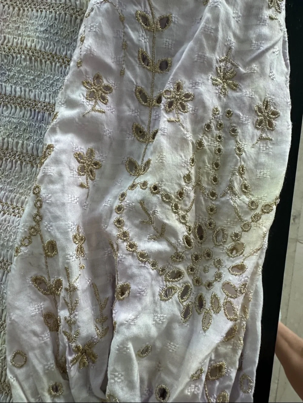 LoveShackFancy Pastel Knit Mini Dress with Gold Floral Embroidery - Picture 5 of 6